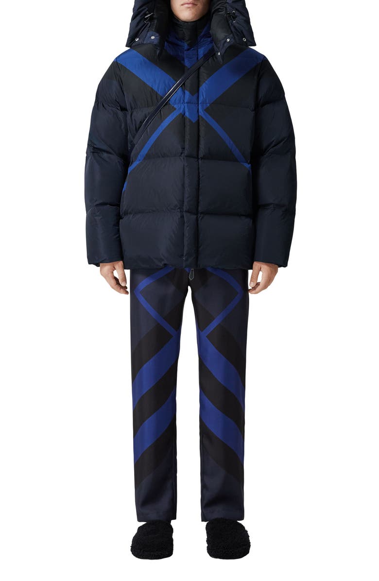 Burberry Larrick Chevron Check Quilted Down Puffer Jacket with Detachable Hood, Alternate, color, 