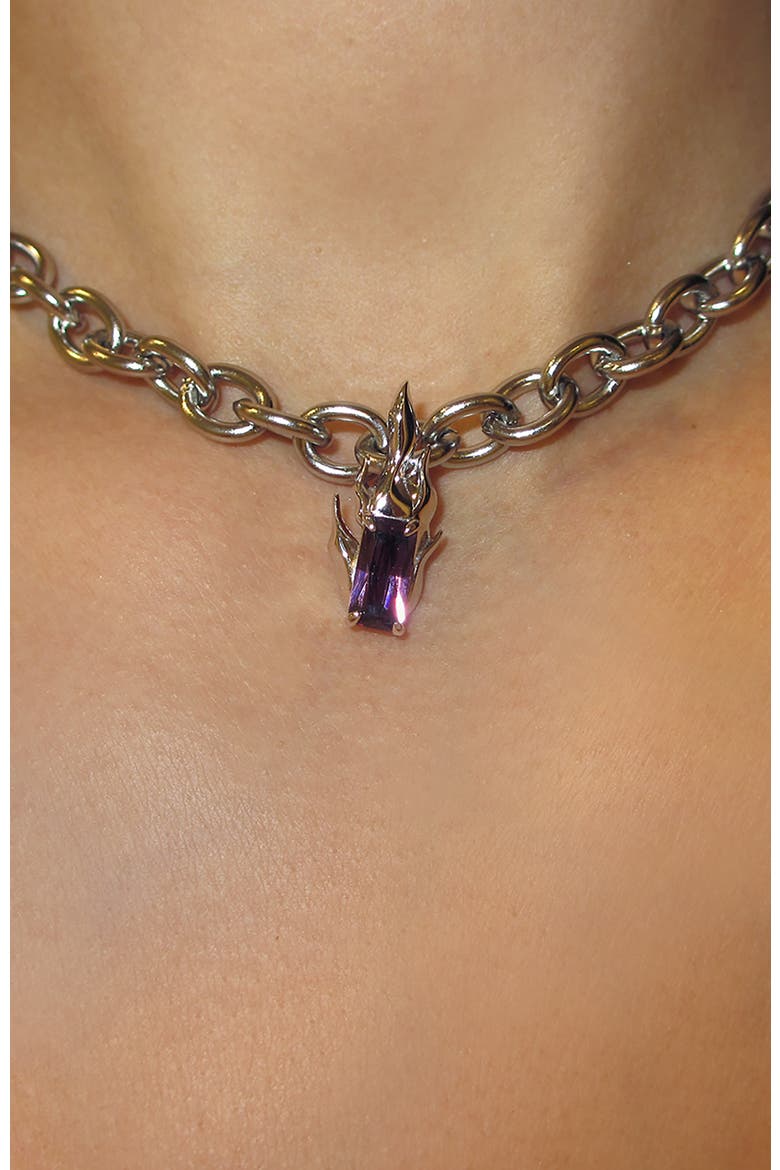 Purple Gem Flame Chain, Alternate, color, Silver