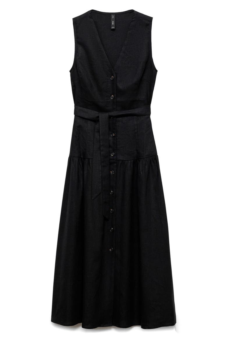 Zamore Sleeveless Tie Waist Midi Dress, Alternate, color, BLACK