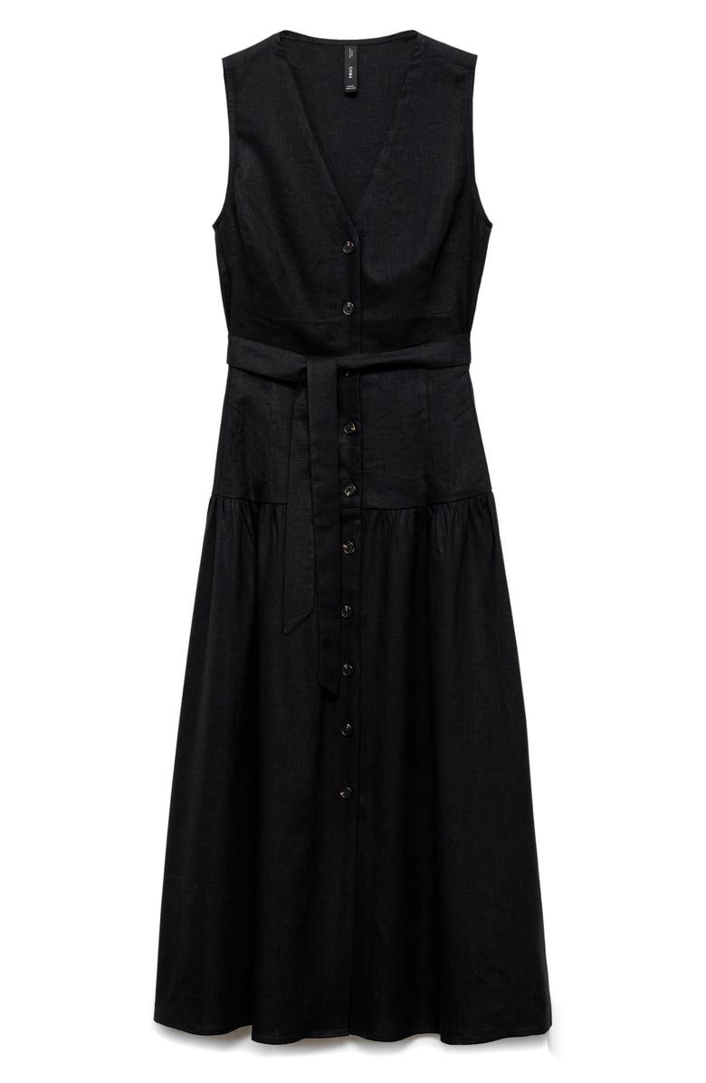 MANGO Zamore Sleeveless Tie Waist Midi Dress, Alternate, color, Black