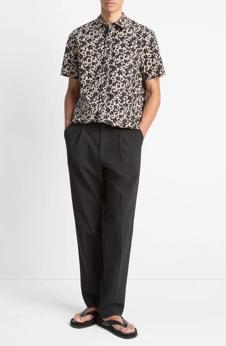 Vince Star Lily Floral Short Sleeve Lyocell & Cotton Button-Up Shirt, Alternate, color, Putty/ Black
