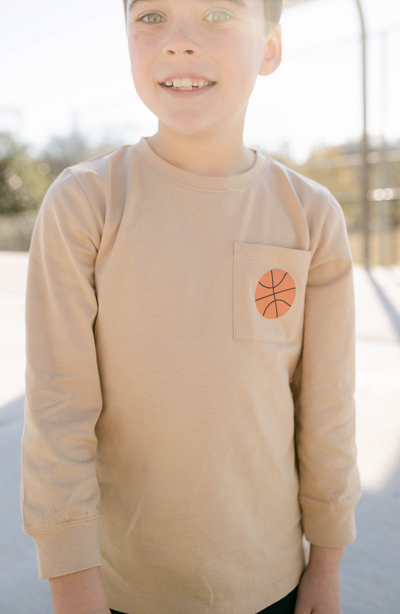 Little Paper Kids Brooks Basketball Long Sleeve Pocket Tee, Alternate, color, Tan