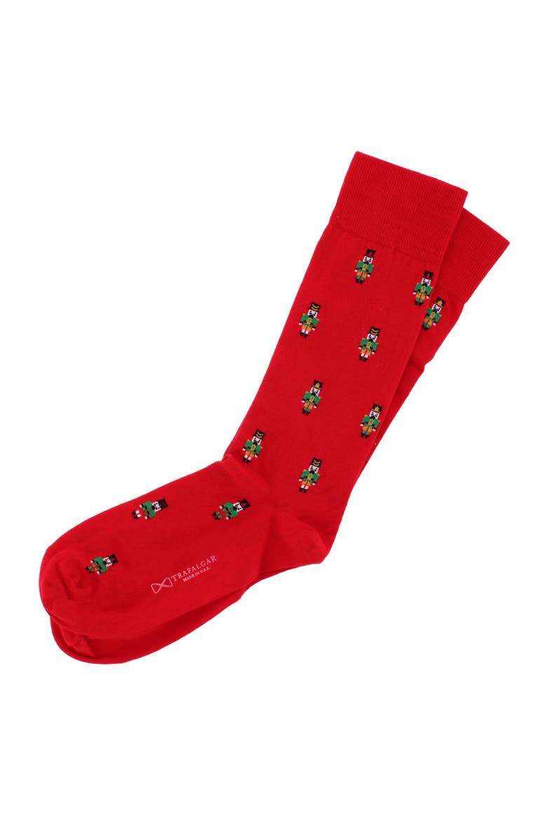 Nutcracker Army Holiday Mid Calf Mercerized Cotton Socks, Alternate, color, Red