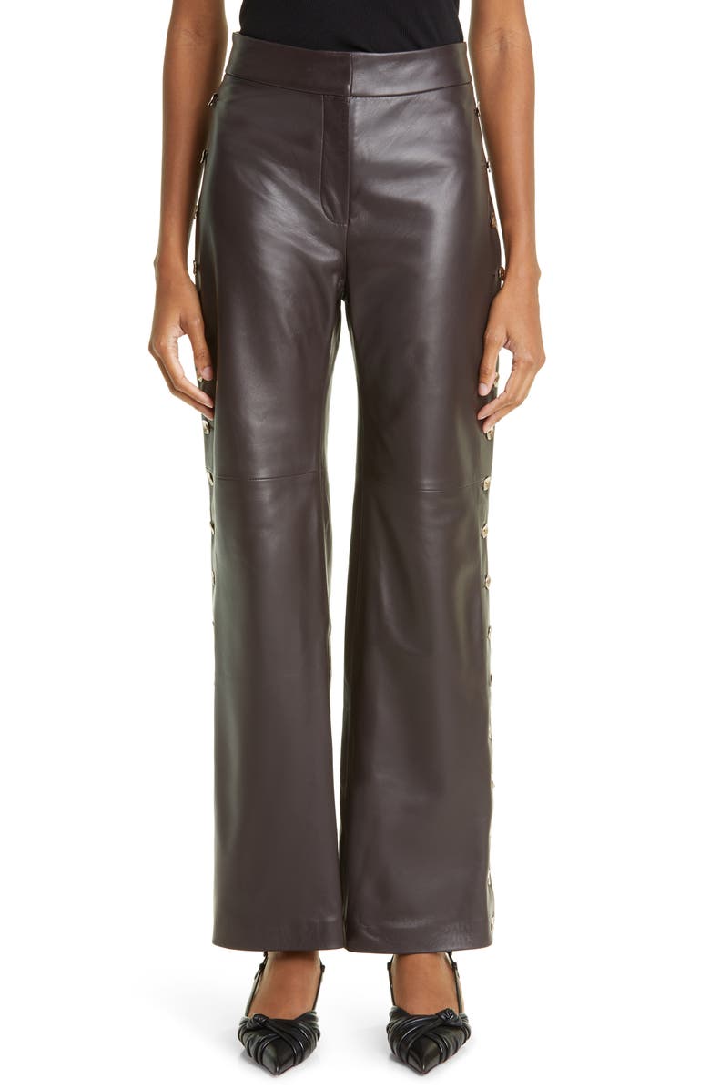 Interior Side Button Leather Wide Leg Pants, Main, color,