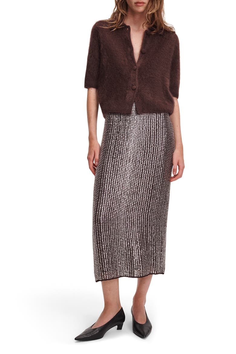 Lili Beaded Georgette Midi Skirt, Alternate, color, CHOCOLATE