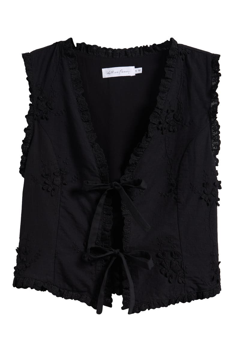 Ruffle Embroidered Tie Front Cotton Tank, Alternate, color, BLACK