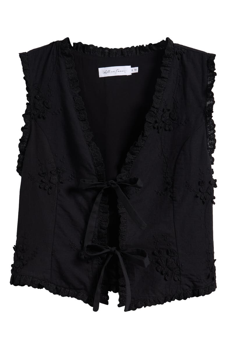 All in Favor Ruffle Embroidered Tie Front Cotton Tank, Alternate, color, Black