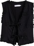 All in Favor Ruffle Embroidered Tie Front Cotton Tank