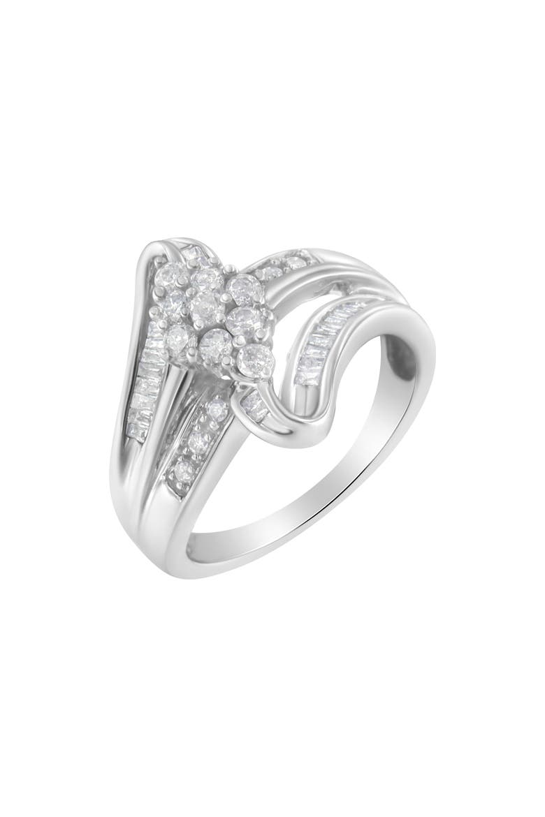 10K White Gold 1/2 cttw Diamond Bypass Cluster Ring, Alternate, color, White Gold