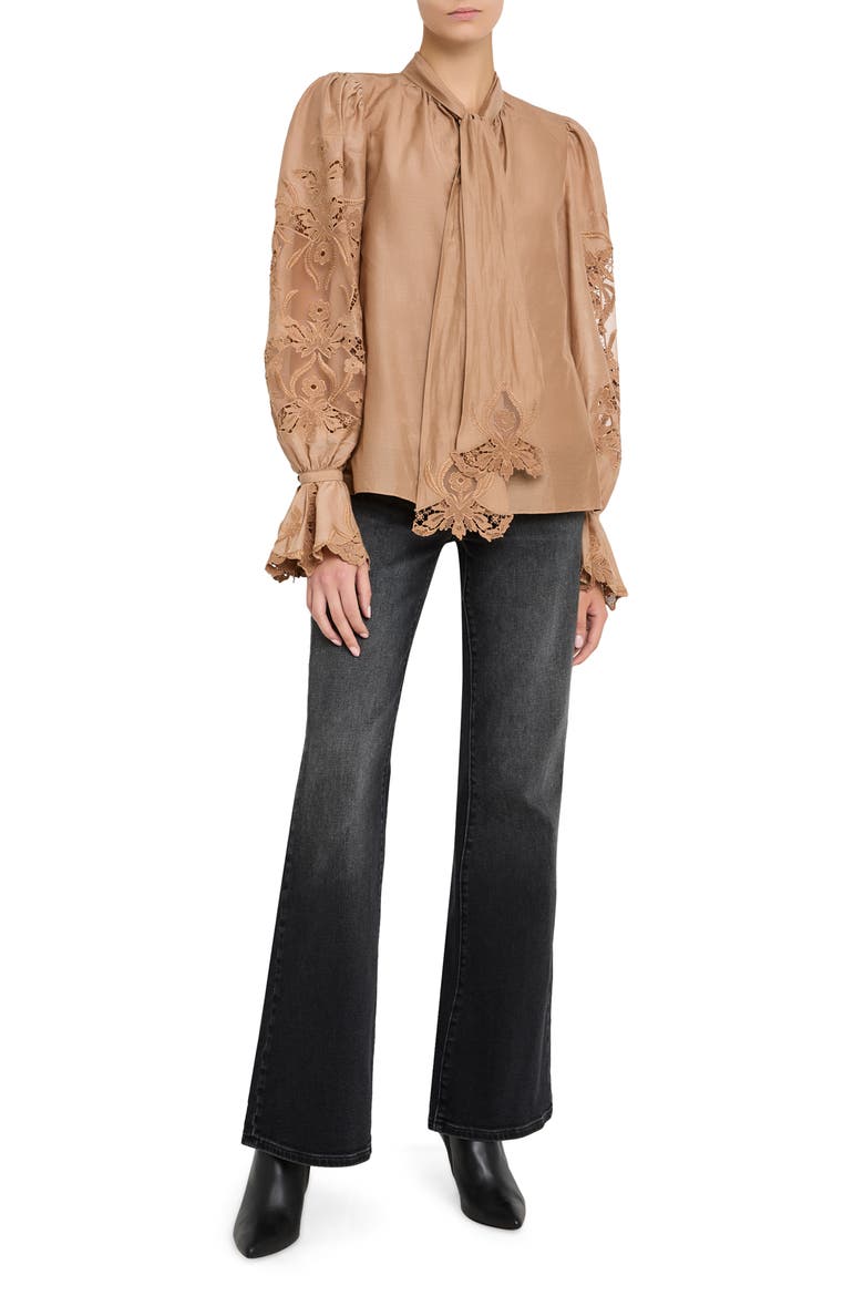 Valerie Embroidered Cotton & Silk Shirt, Alternate, color, TOFFEE