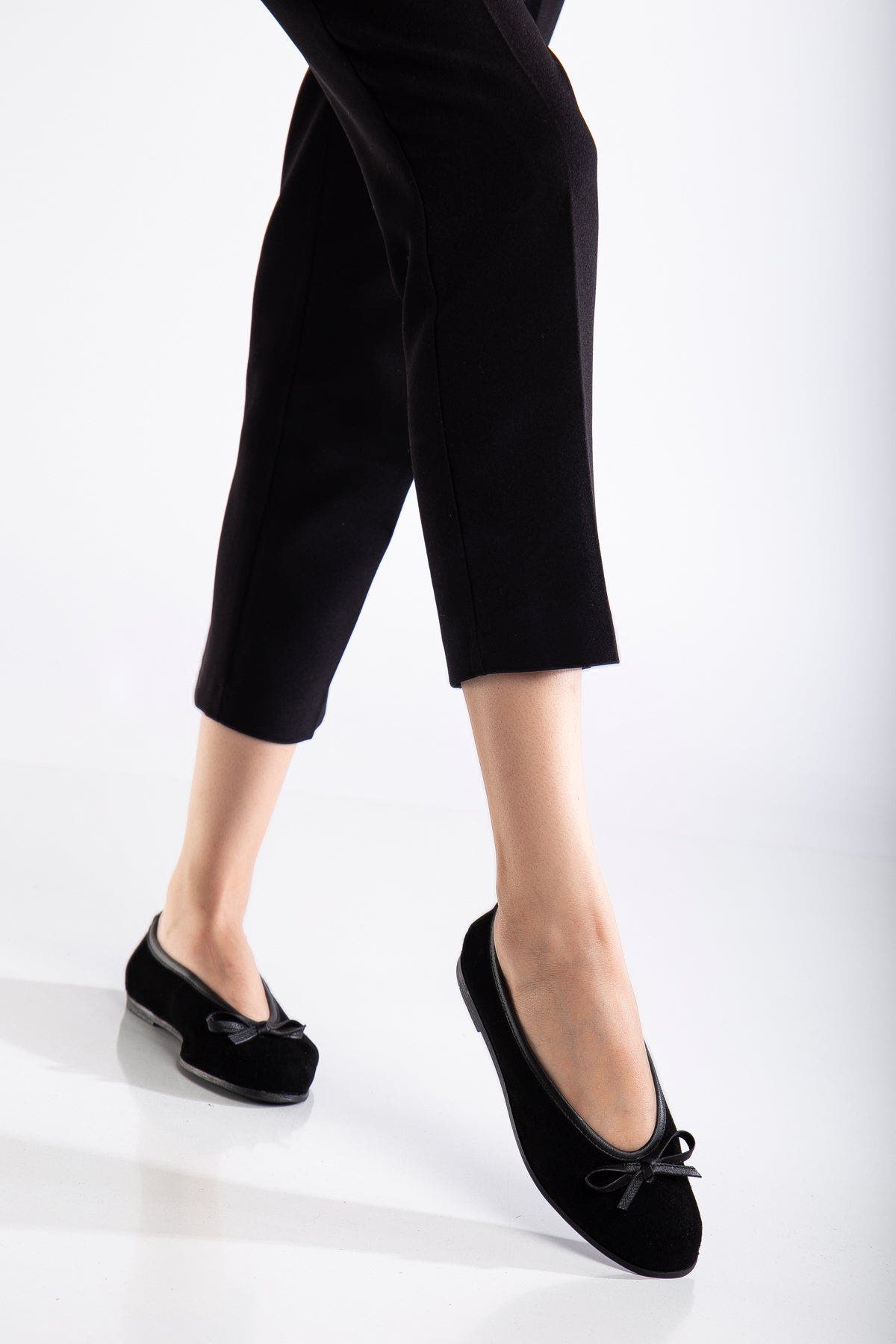 Forever & Always Shoes Freya Leather Ballerina Flats, Alternate, color, Black Suede Leather