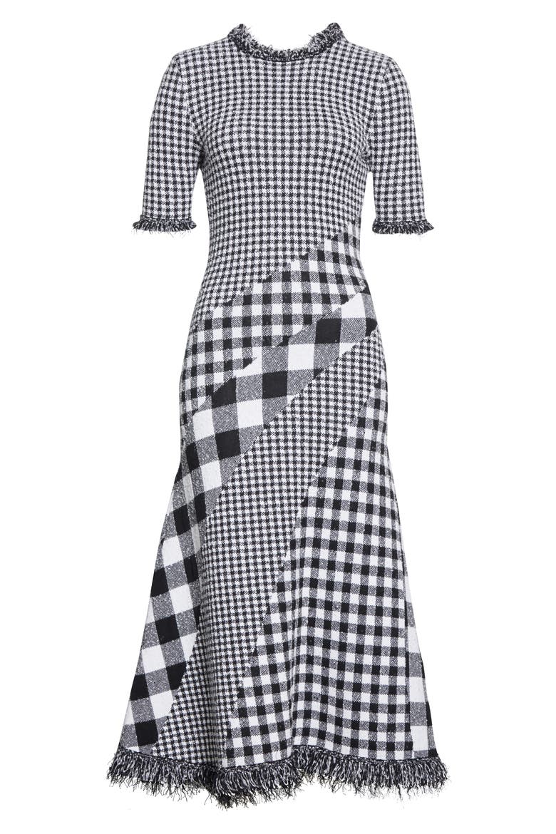 Mixed Gingham Tweed Knit Dress, Alternate, color, BLACK/ WHITE