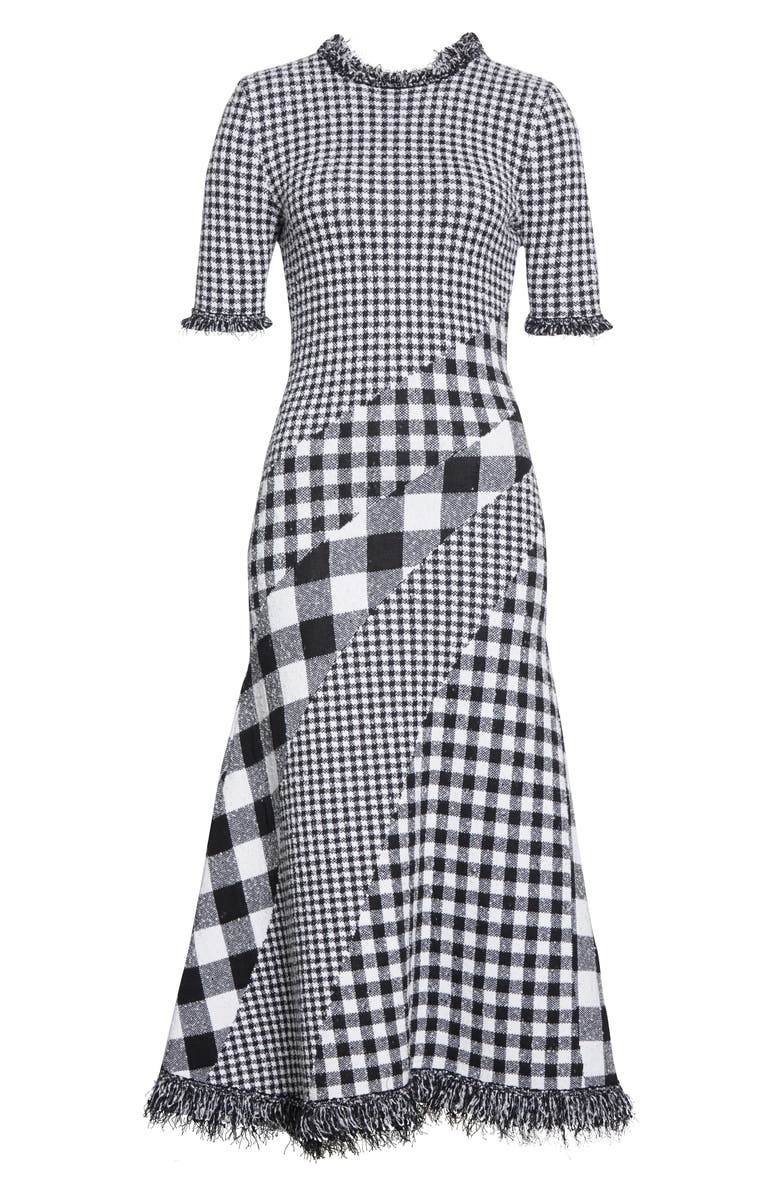 Oscar de la Renta Mixed Gingham Tweed Knit Dress, Alternate, color, 
