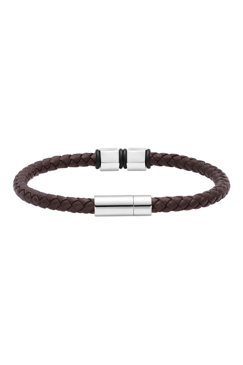 Men's Braided Leather Bracelet, Alternate, color, BROWN
