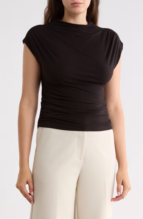 Ruched Mock Neck Modal Top
