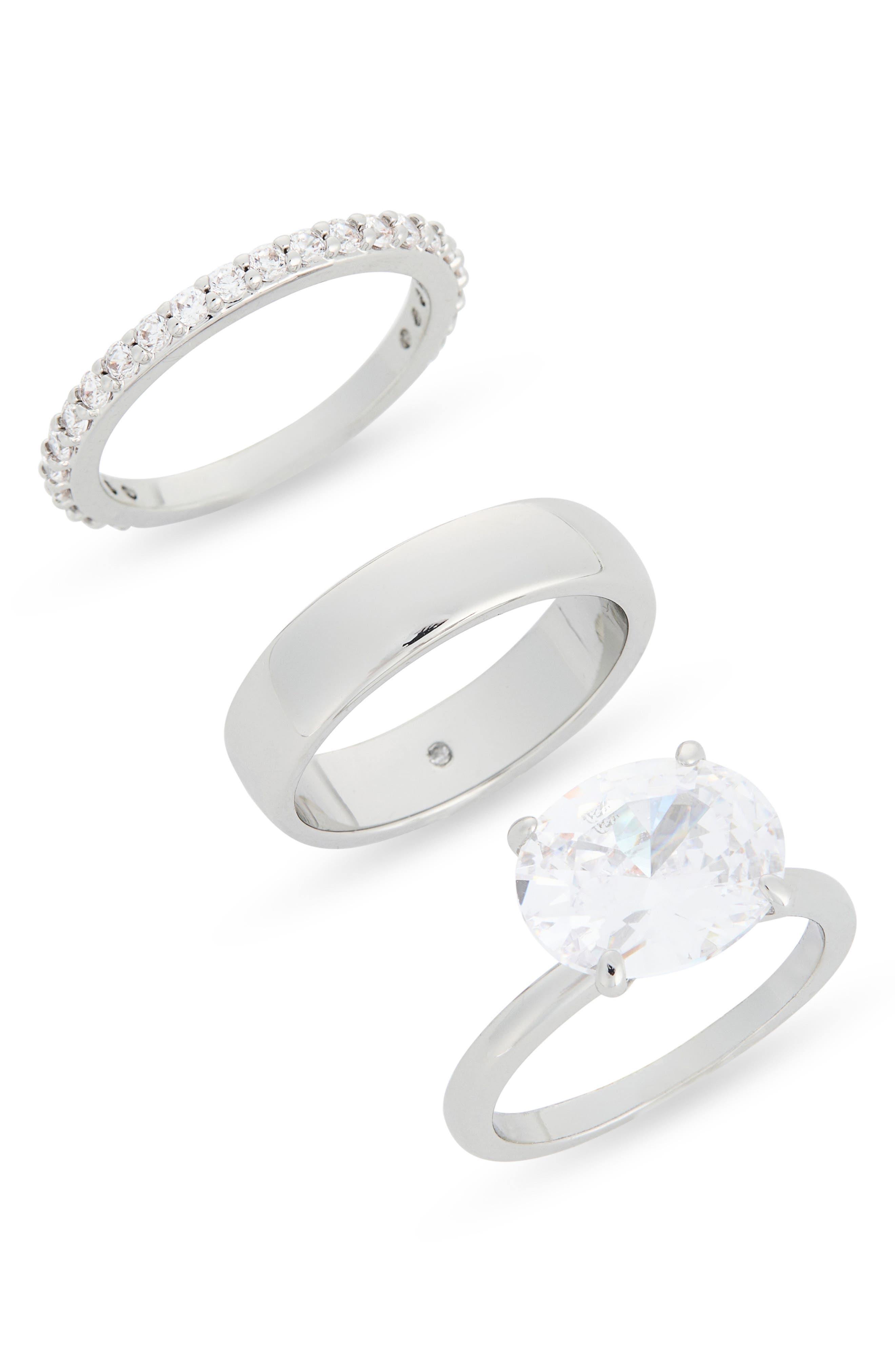 Set of 3 Cubic Zirconia Solitaire and Bands