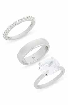 Set of 3 Cubic Zirconia Solitaire and Bands