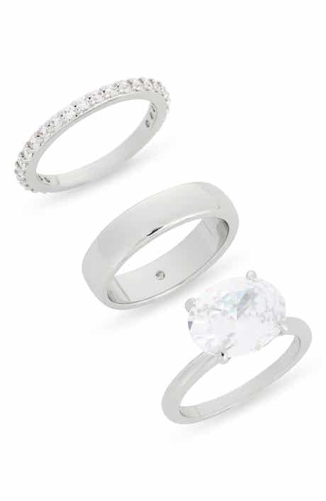 Set of 3 Cubic Zirconia Solitaire and Bands