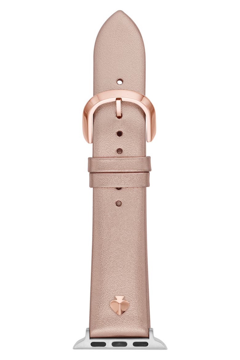 metallic leather 20mm Apple Watch® watchband, Main, color, ROSE GOLD