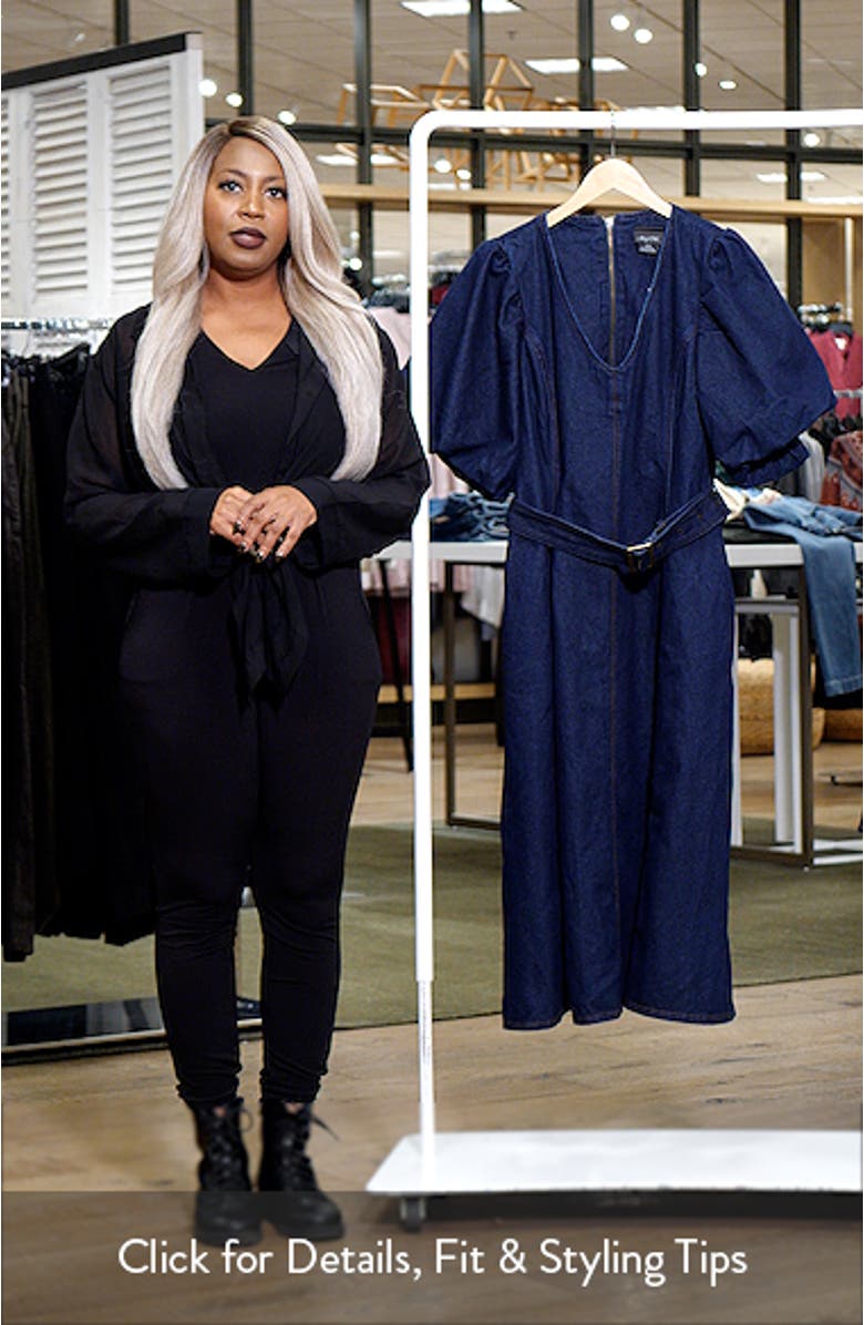 Sable Delilah Puff Sleeve Belted Denim Midi Dress, sales video thumbnail