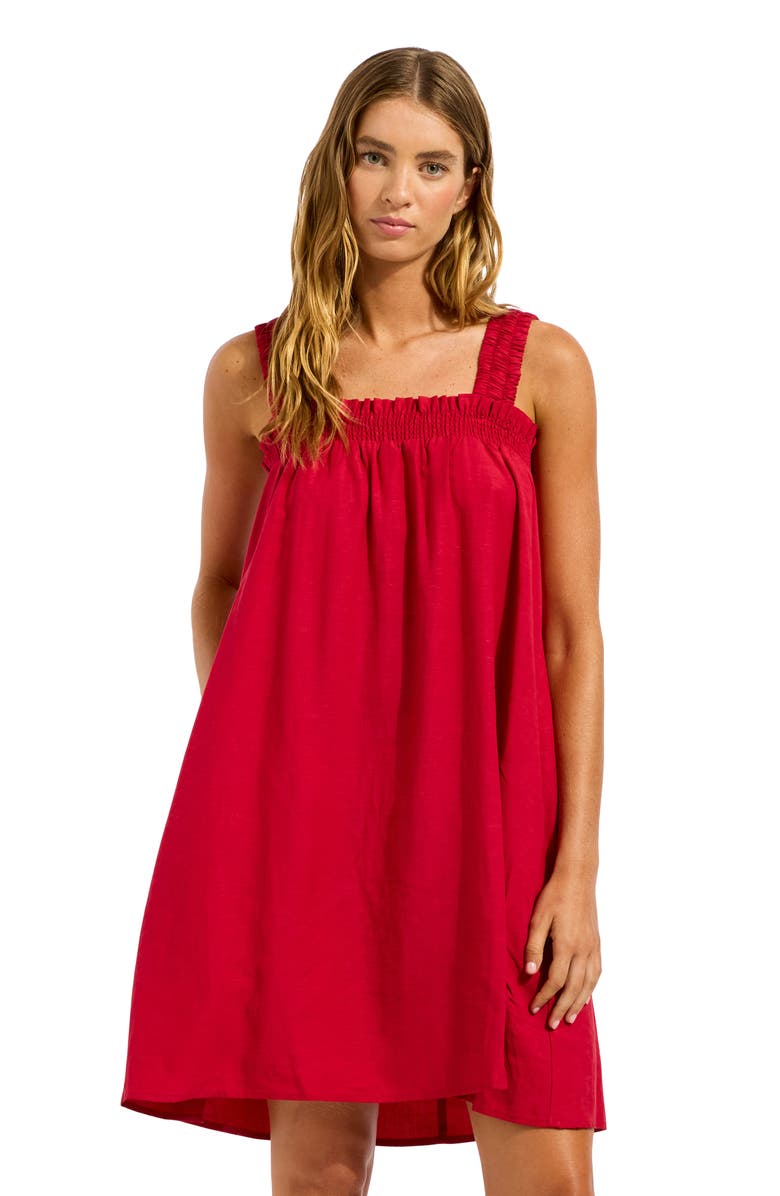 Seafolly Gathered Band Cover-Up Dress, Alternate, color, Cosmo Red