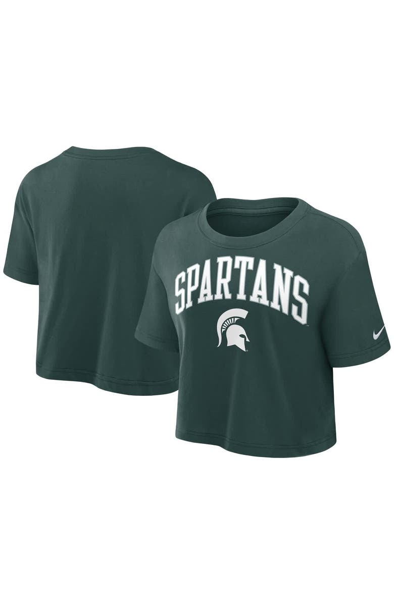 Nike Women's Nike Green Michigan State Spartans Power Pursuit Athletic Prep Arch Performance Cropped T-Shirt, Main, color, 