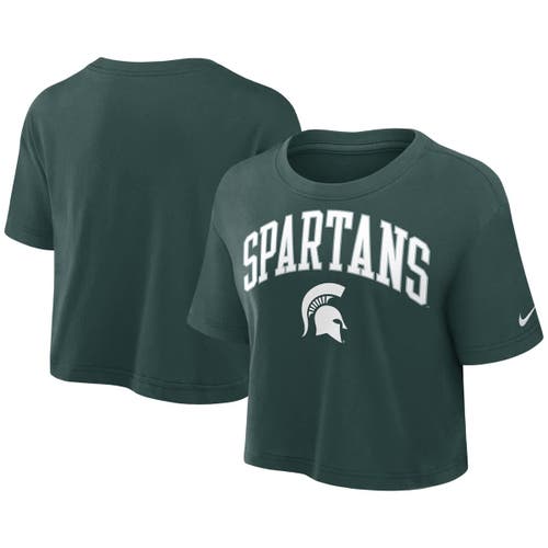 Nike Green Michigan State Spartans Power Pursuit Athletic Prep Arch Performance Cropped T-shirt