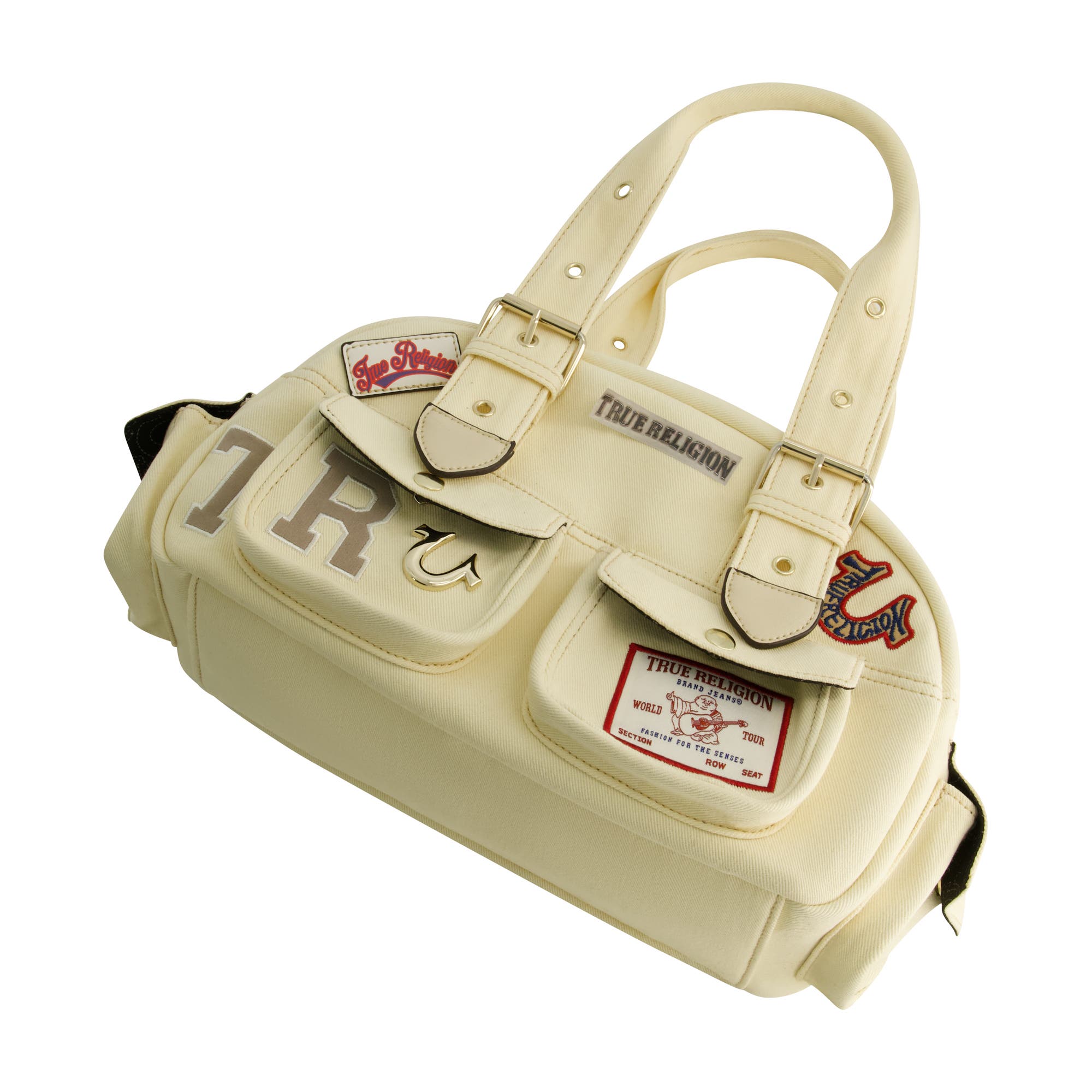 True Religion Multi-Patch Satchel, Alternate, color, Beige