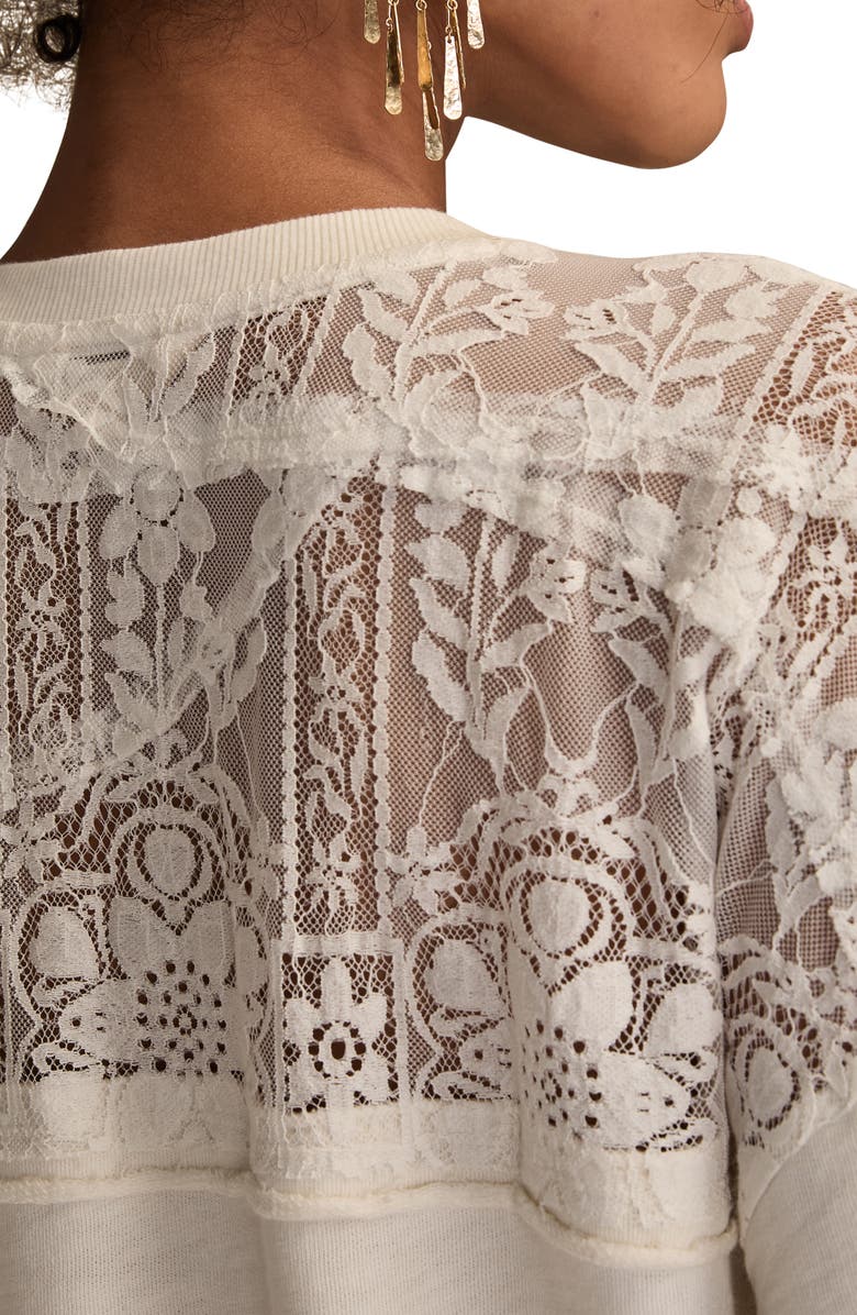 Lucky Brand Floral Lace Inset Cotton Top, Alternate, color, Tofu