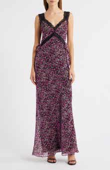 Lulus Lily Lace Trim Sleeveless Velvet Gown