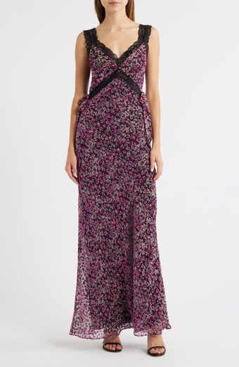 Lulus Lily Lace Trim Sleeveless Velvet Gown