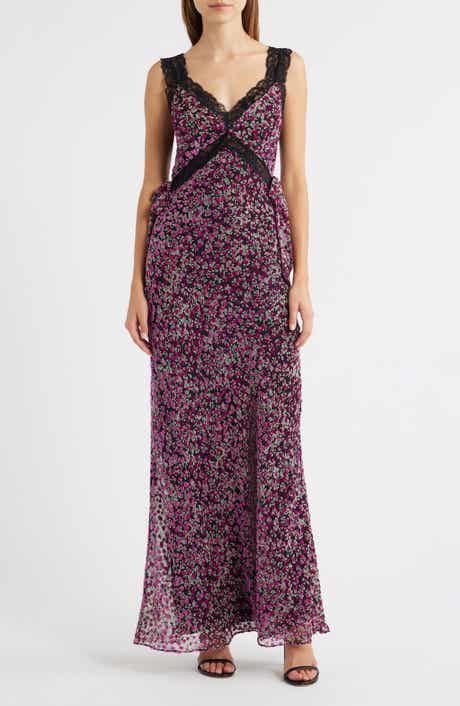 Lulus Lily Lace Trim Sleeveless Velvet Gown