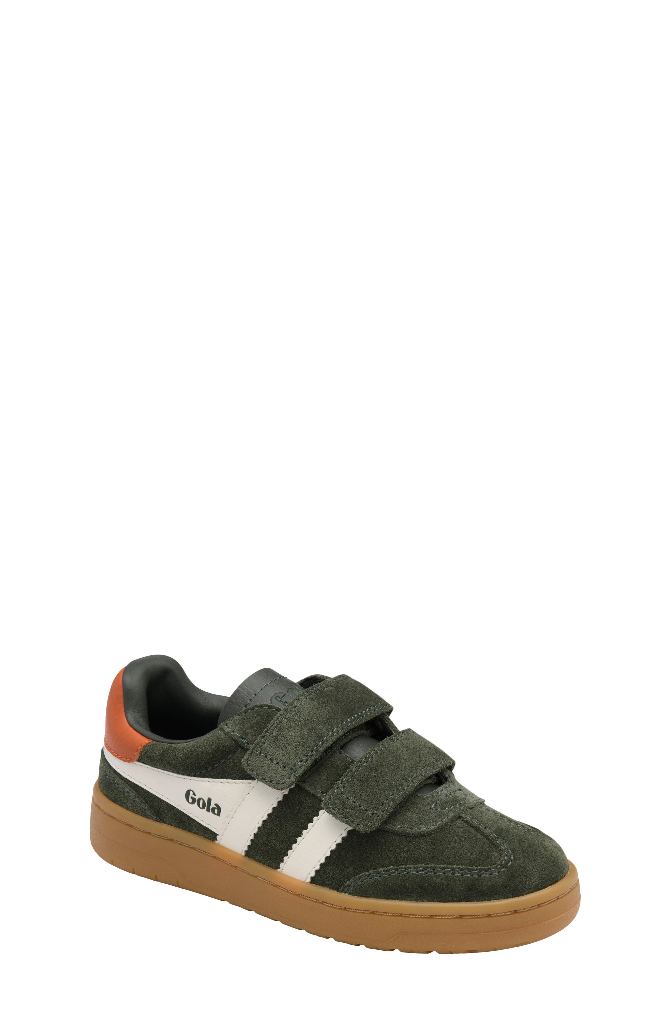Kids' Viper Strap Sneaker, Main, color, DARK KHAKU/ OFF WHITE/ ORANGE