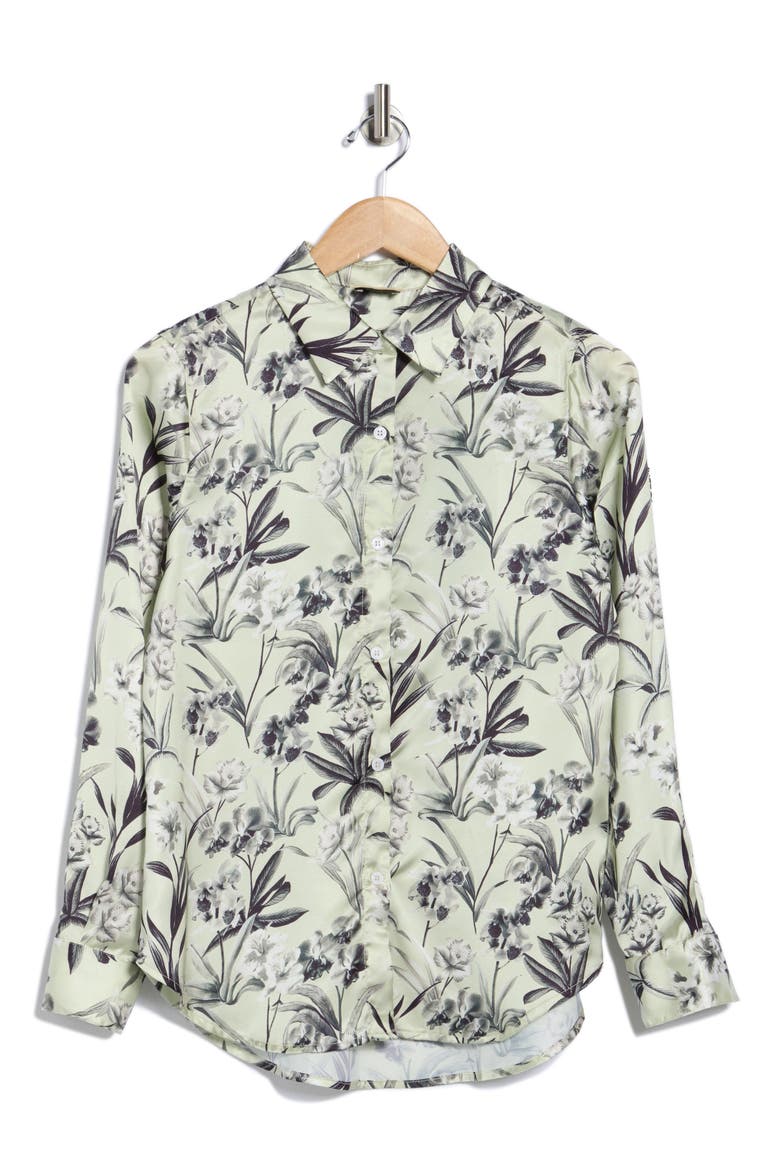 Floral Long Sleeve Button-Up Shirt, Alternate, color, GREEN/ FLORAL PRINT