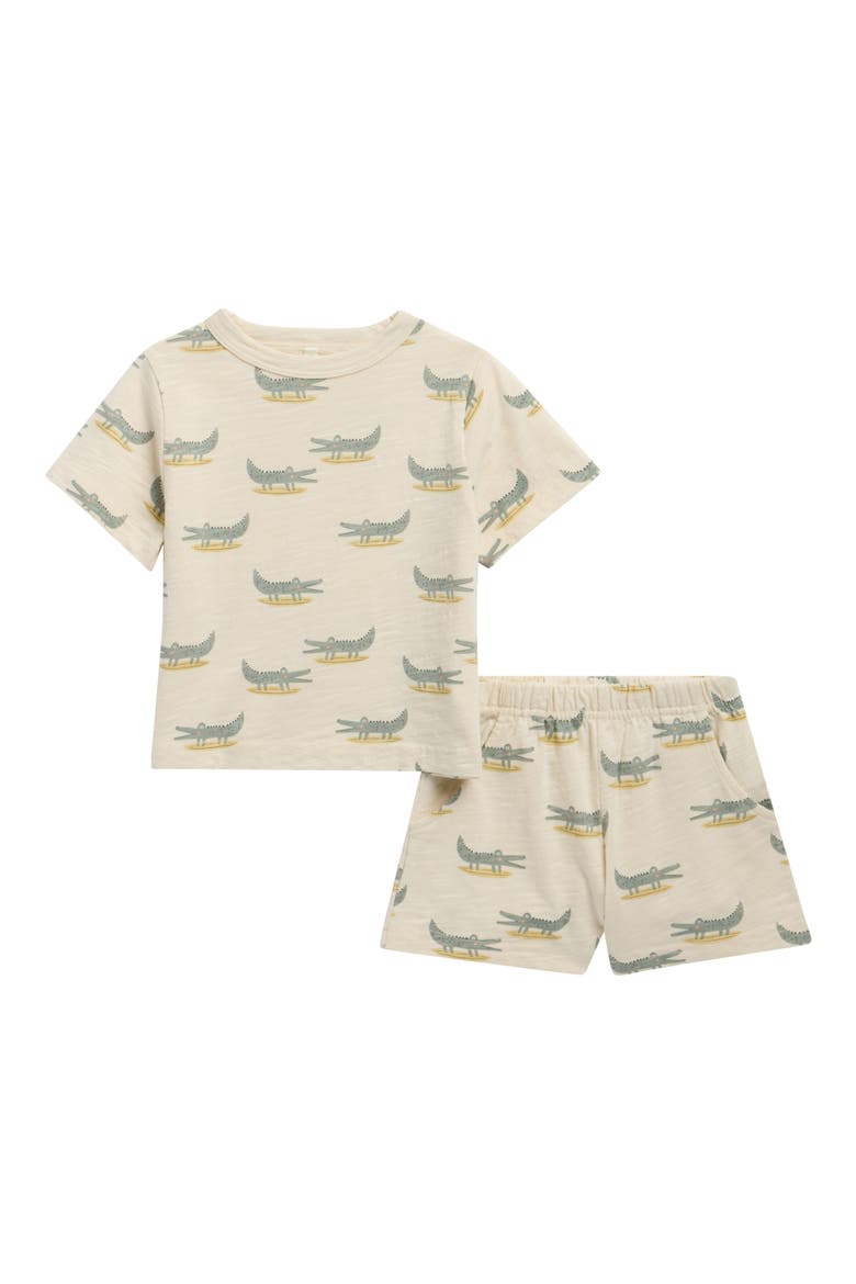 Alligator Print Cotton T-Shirt & Shorts Set, Main, color, NATURAL