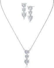 CZ by Kenneth Jay Lane Heart Shaped Cubic Zirconia Pendant Necklace & Drop Earrings Set