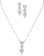 CZ by Kenneth Jay Lane Heart Shaped Cubic Zirconia Pendant Necklace & Drop Earrings Set