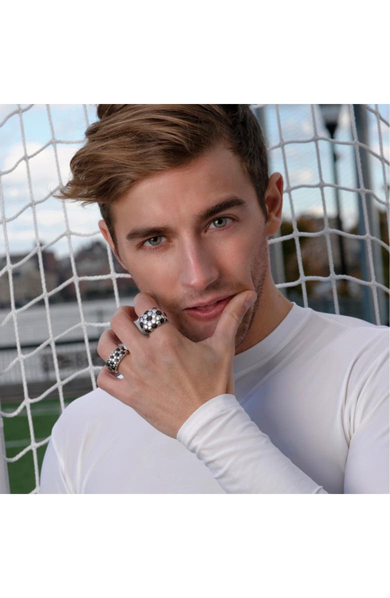 LuvMyJewelry Soccer Football Silver & Black Diamond Band Men Ring, Alternate, color, Silver