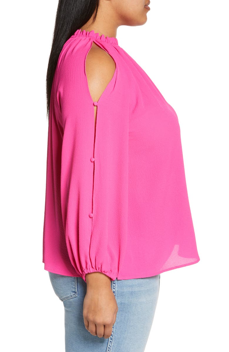 Vince Camuto Cold Shoulder Crepe Blouse, Alternate, color, Hot Pink