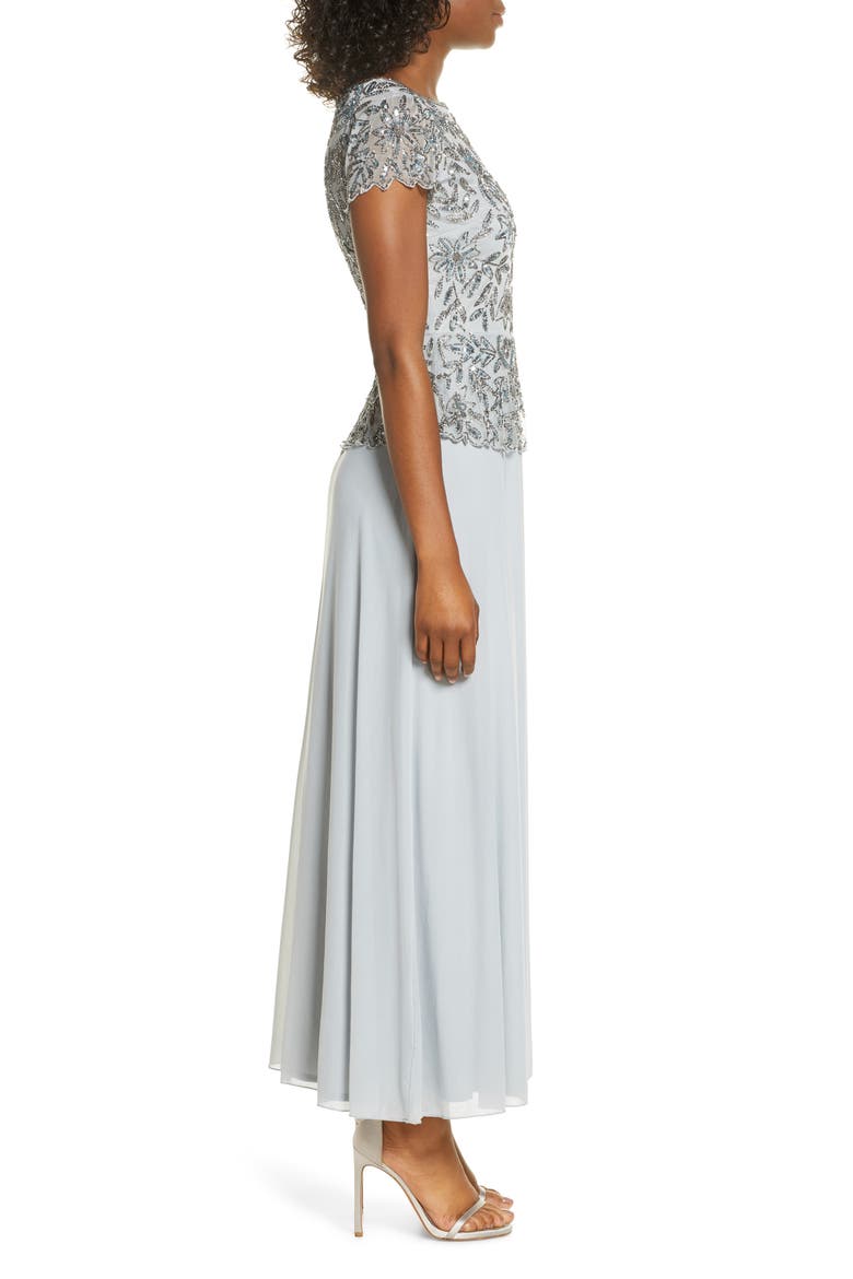 Beaded Mesh Mock Two-Piece Gown, Alternate, color, ICE