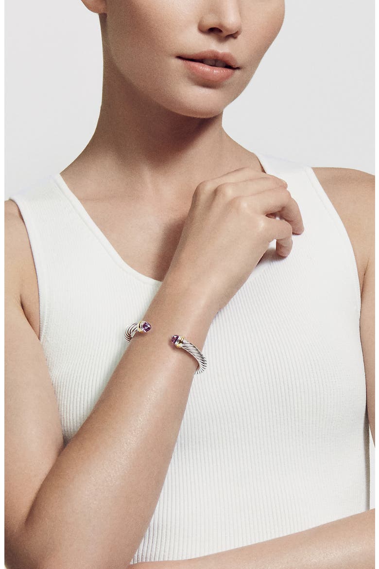 Classic Cable Bracelet in Sterling Silver with 14K Yellow Gold and Semiprecious Stones, 7mm, Alternate, color, AMETHYST