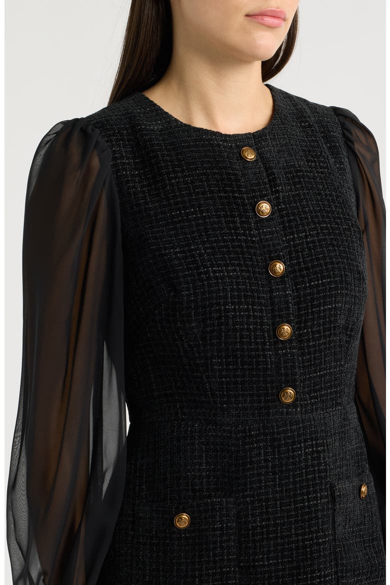 Long Sleeve Mixed Media Sheath Dress, Alternate, color, BLACK