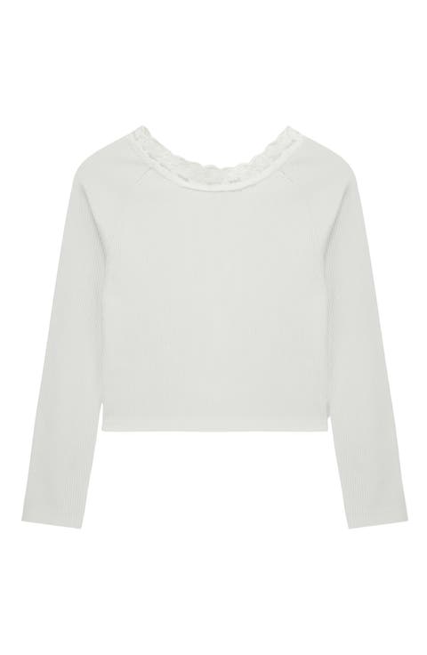 Kids' Lace Neck Long Sleeve Rib Top (Big Kid)