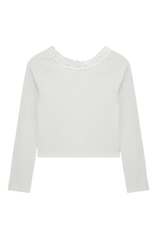 Truce Kids' Lace Neck Long Sleeve Rib Top in Off-White 