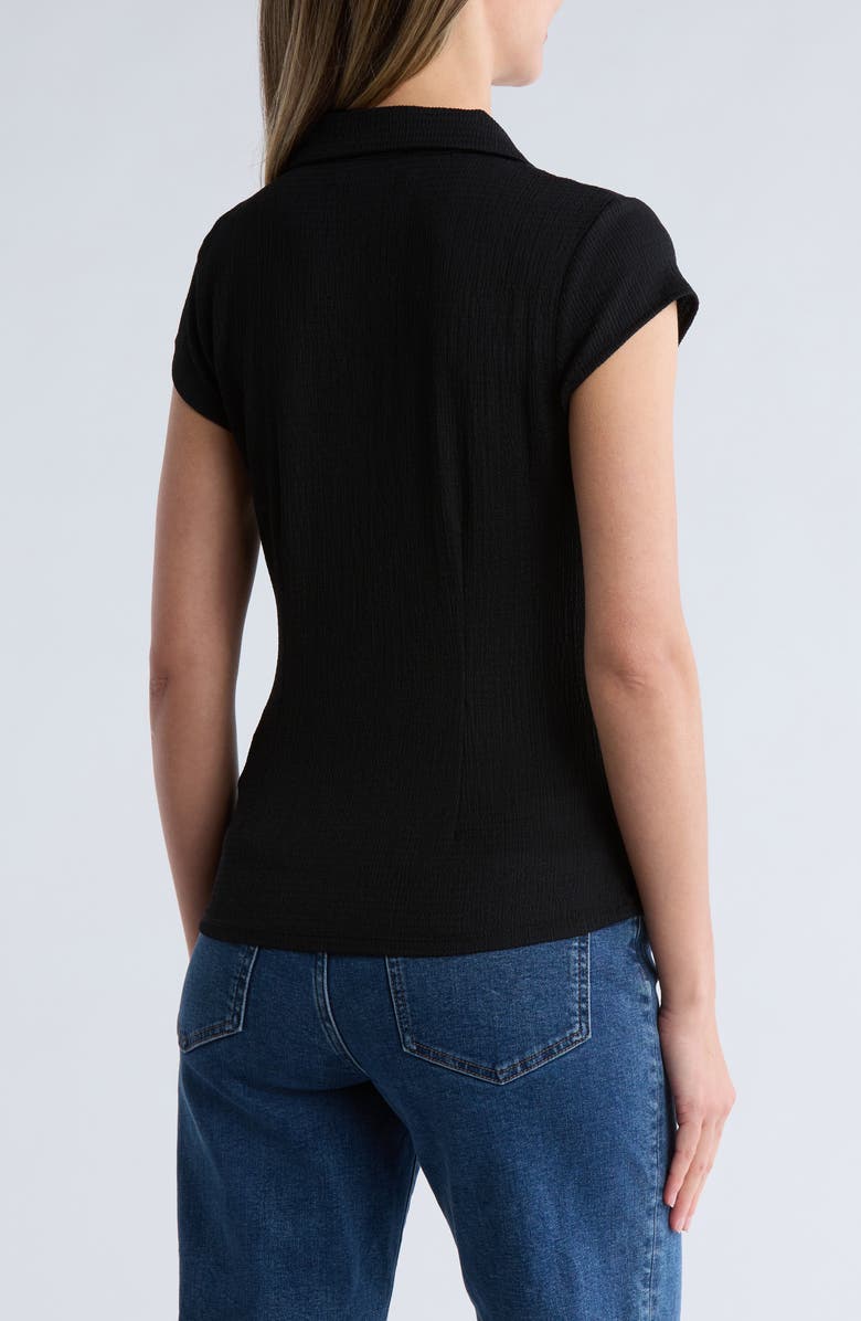 NVLT Cap Sleeve Ruched Button Front Top, Alternate, color, Black