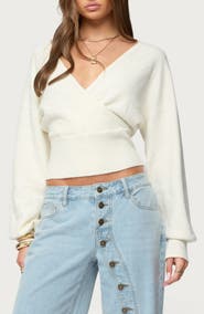 EDIKTED Lillia V-Neck Wrap Crop Sweater