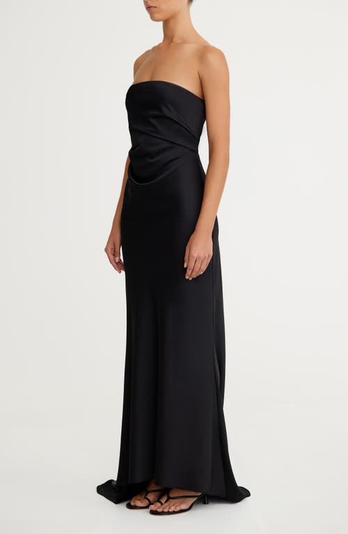 Significant Other Lucile Strapless Satin Gown With Train In Black