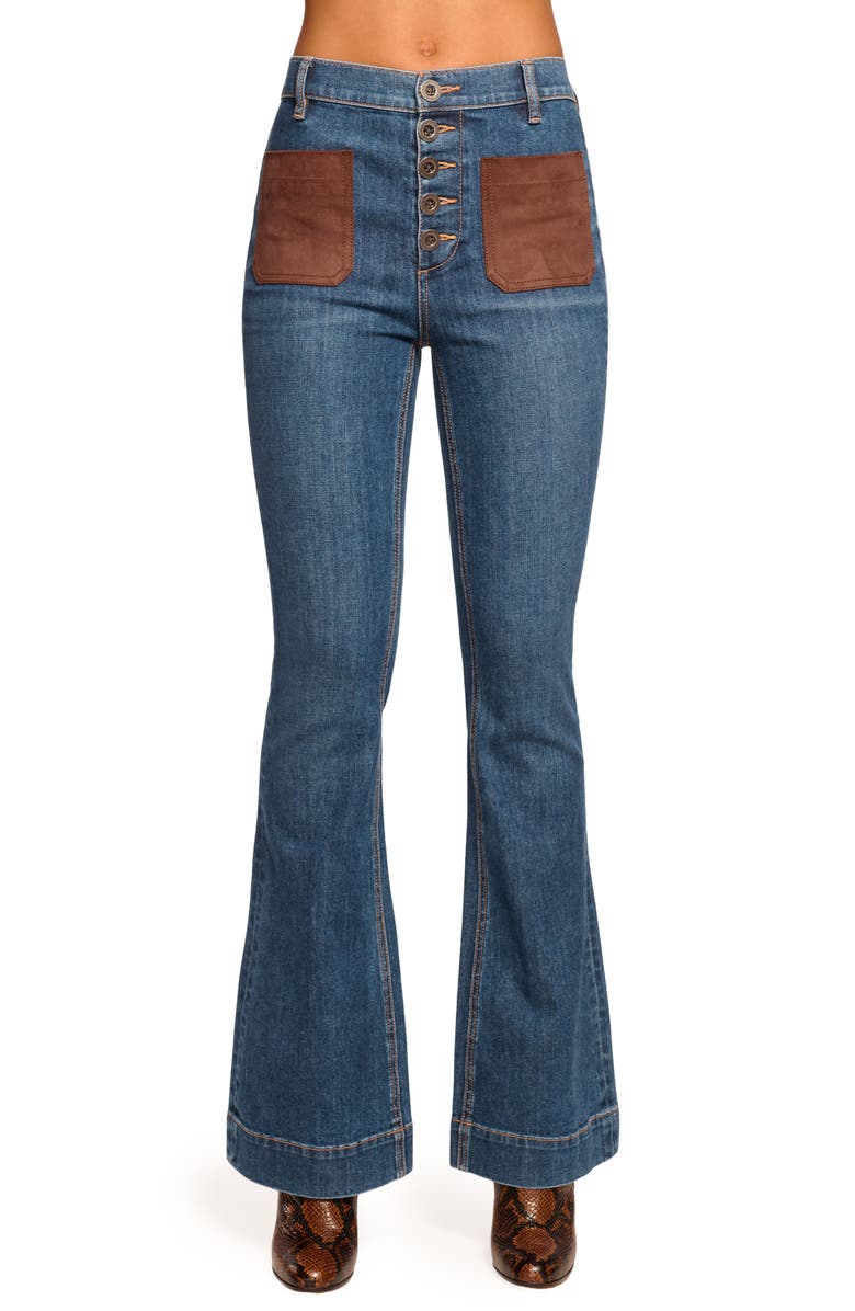 Ramy Brook Cindy Flare Jeans, Main, color, Medium Wash/ Suede