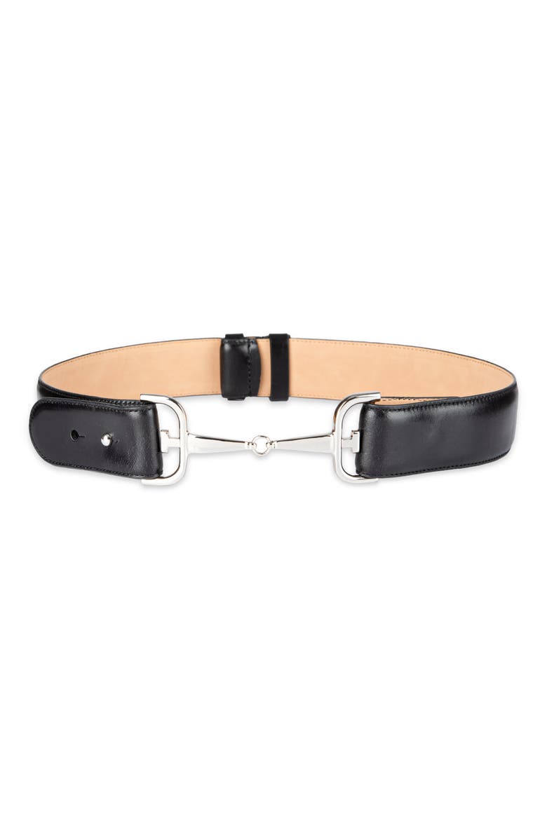Horsebit Buckle Leather Belt, Main, color, BLACK