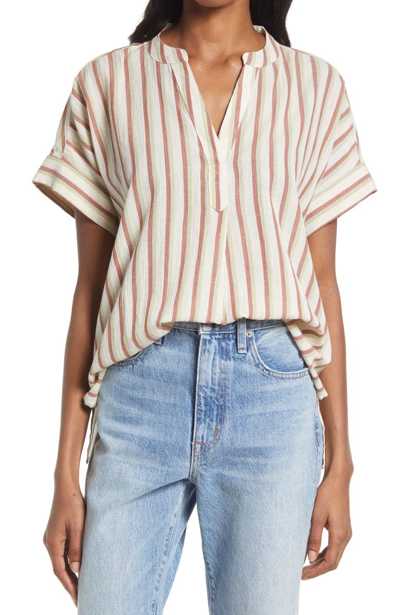 Madewell Crinkle Cotton Lakeline Popover Stripe Shirt, Main, color, 